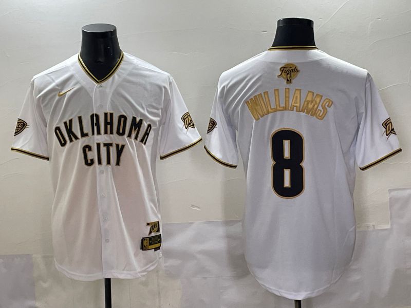 Men 2025 Oklahoma City Thunder #8 Williams White Gold Nike Joint Name NBA Jersey style 11